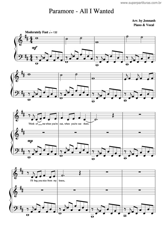 Partitura da música All I Wanted