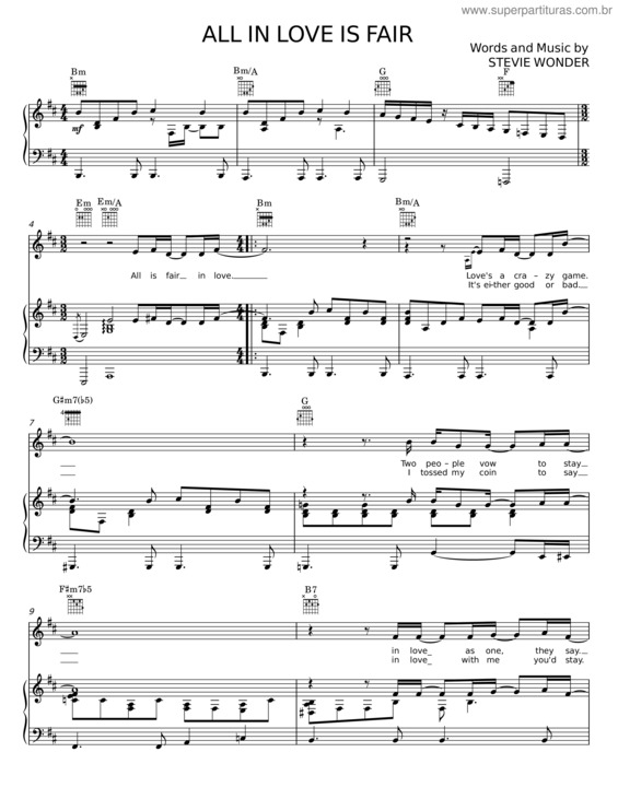 Partitura da música All In Love Is Fair – Stevie Wonder