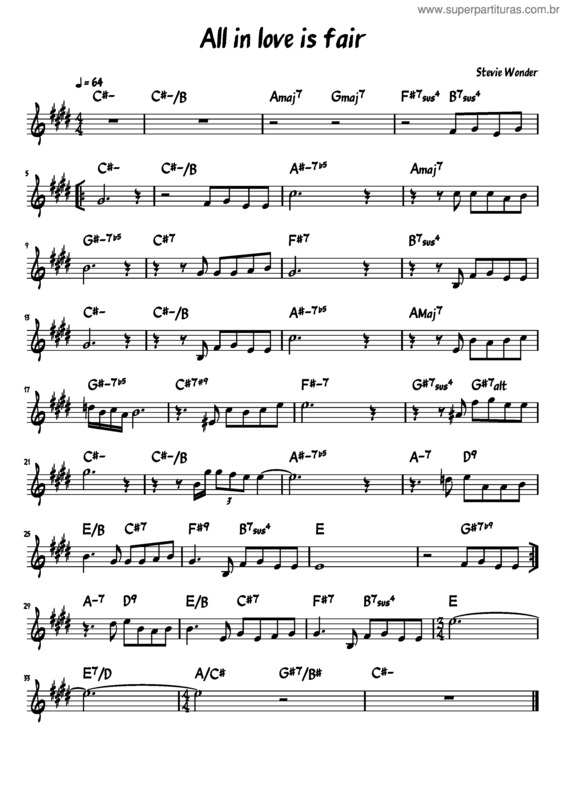 Partitura da música All In Love Is Fair C# Minor Original Tone