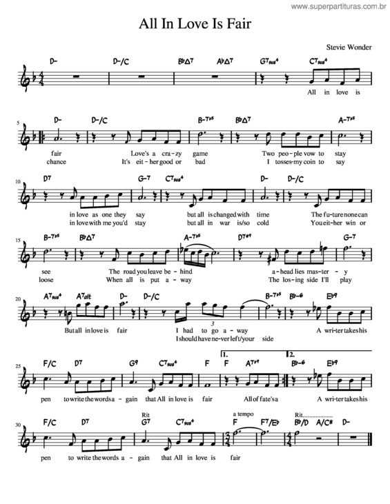 Partitura da música All In Love Is Fair v.2
