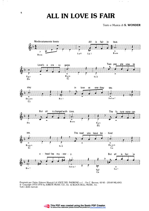 Partitura da música All In Love Is Fait