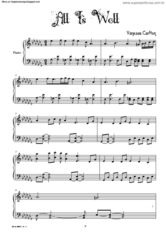 Partitura da música All Is Well