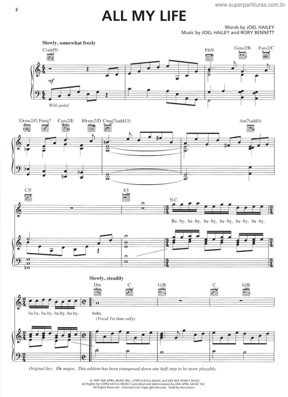 Partitura da música All My Life