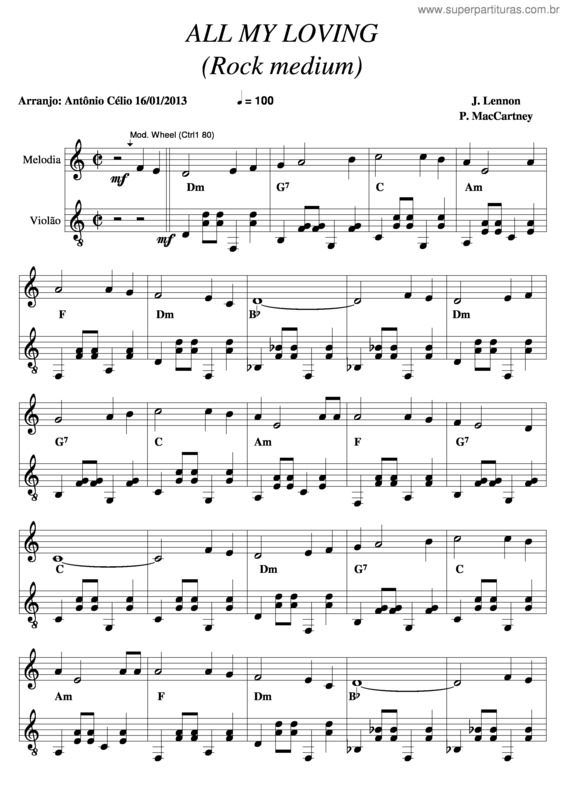 Partitura da música All My Loving v.7