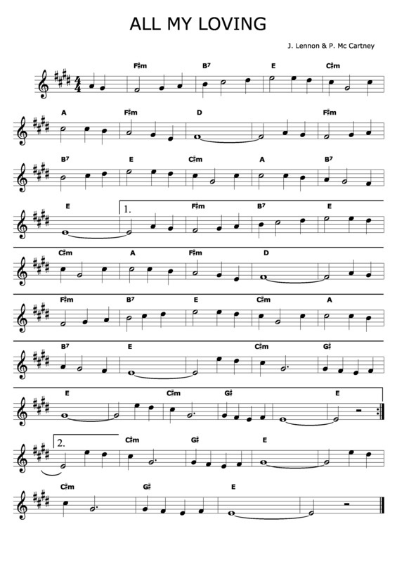 Partitura da música All My Loving v.8