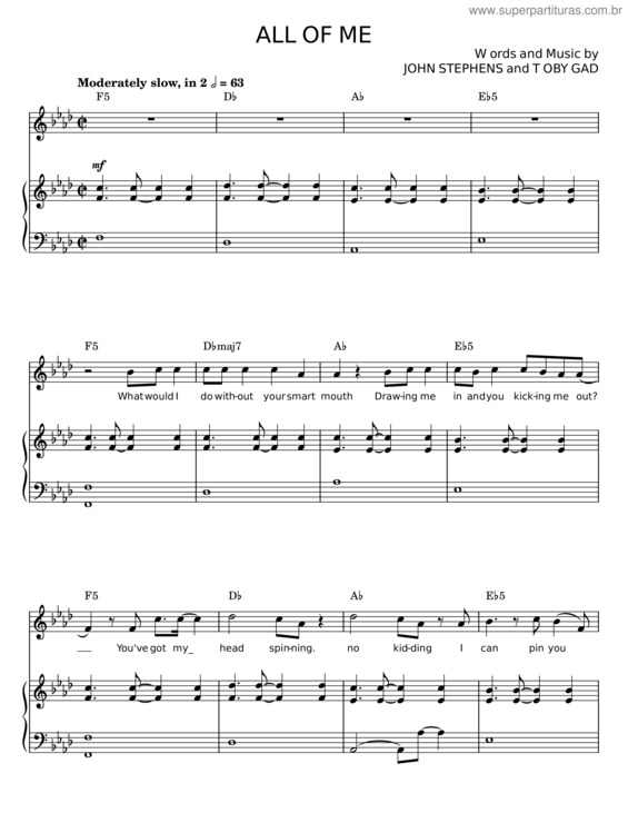 Partitura da música All Of Me – John Stephens And Toby Gad