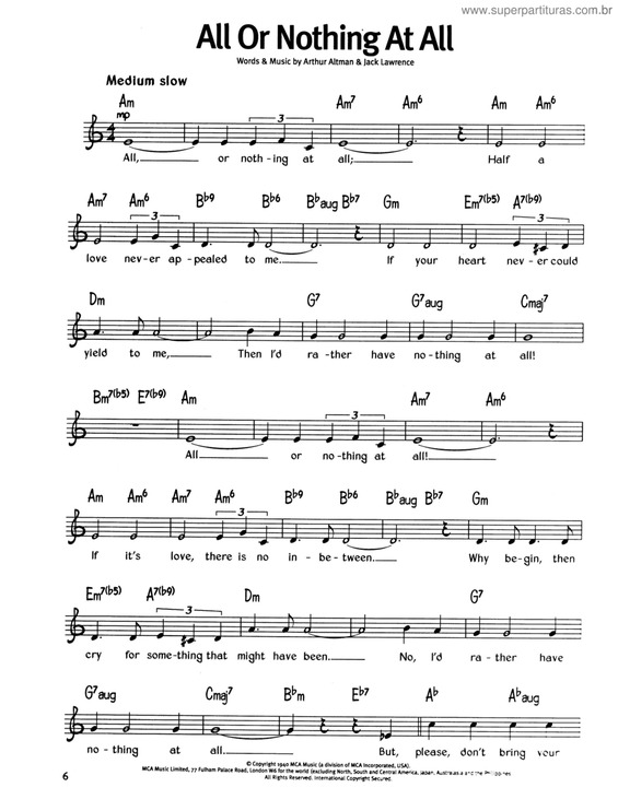Partitura da música All Or Nothing At All