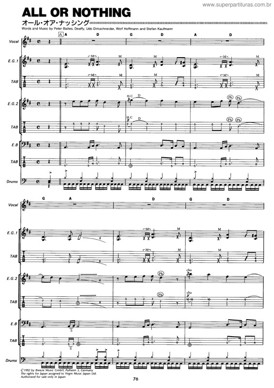 Partitura da música All or nothing