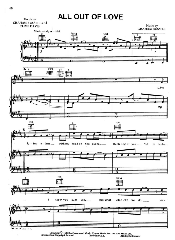 Partitura da música All Out of Love v.3