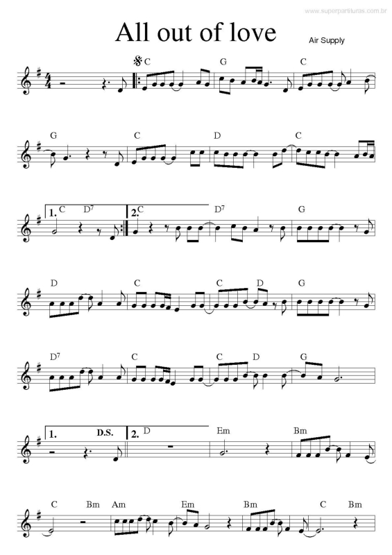 Partitura da música All Out of Love