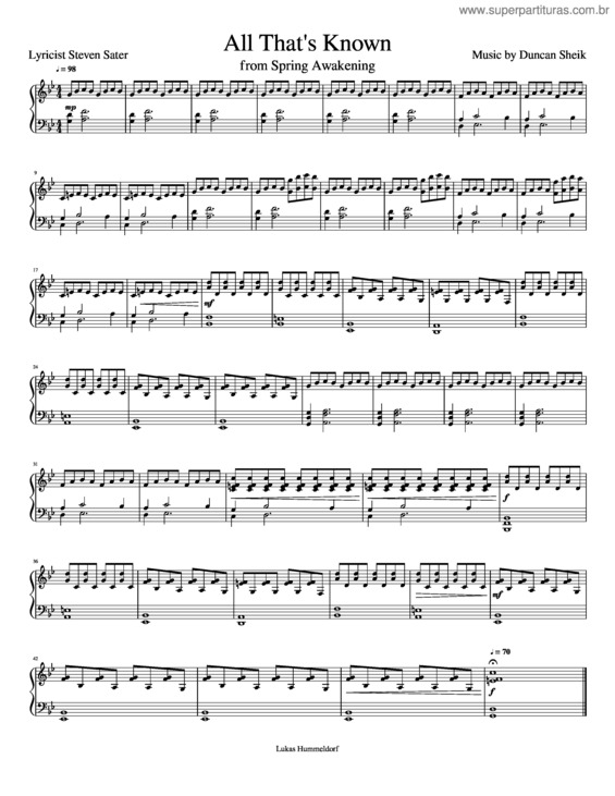 Partitura da música All That`S Known