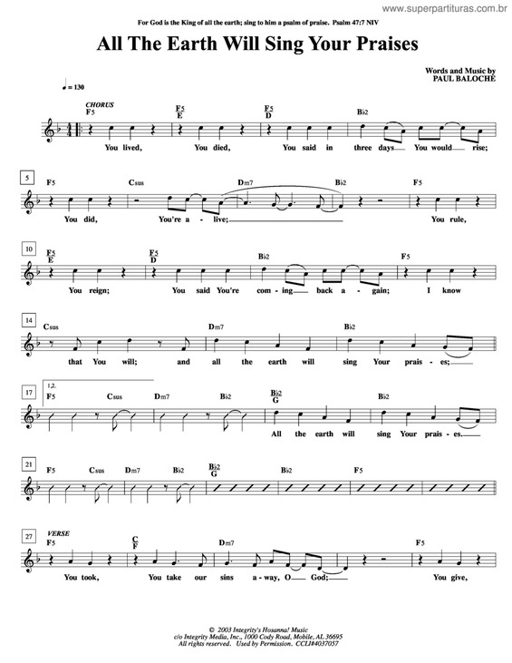 Partitura da música All The Earth Will Sing Your Praises