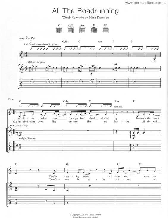 Partitura da música All The Roadrunning