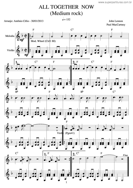 Partitura da música All Together Now v.2