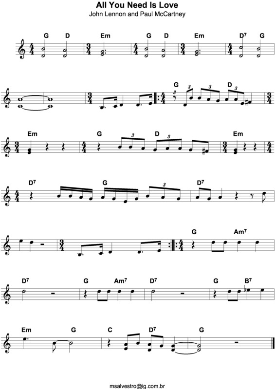 Partitura da música All You Need Is Love v.2