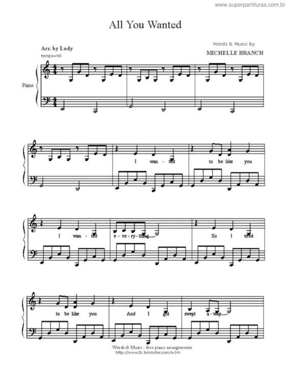 Partitura da música All You Wanted