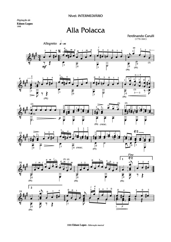 Partitura da música Alla Polacca