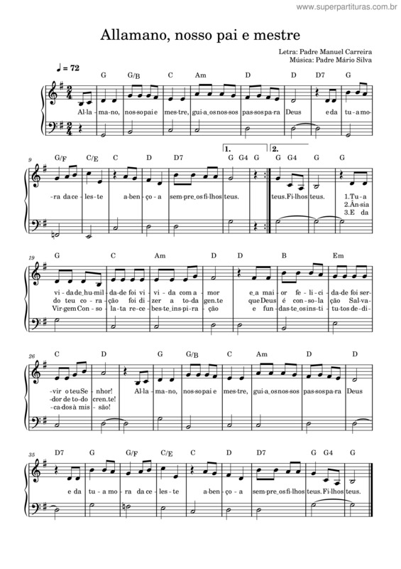 Partitura da música Allamano, Nosso Pai E Mestre