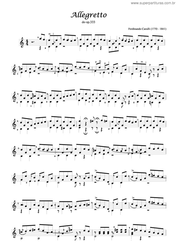 Partitura da música Allegreto