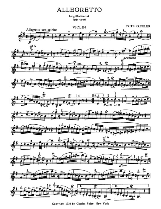 Partitura da música Allegretto Boccherini