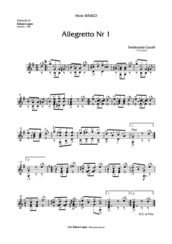 Partitura da música Allegretto Nr 1