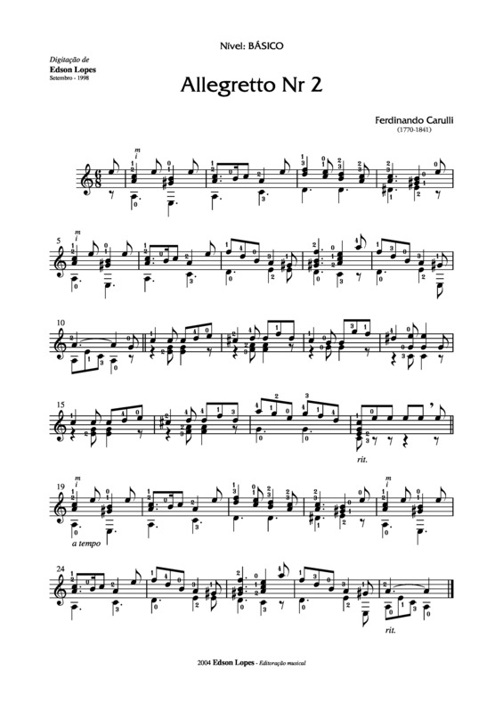 Partitura da música Allegretto Nr 2