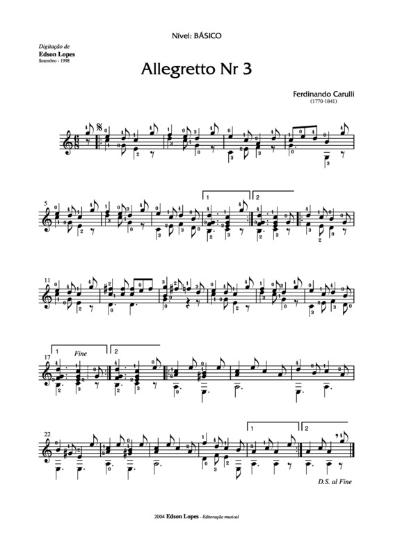 Partitura da música Allegretto Nr 3