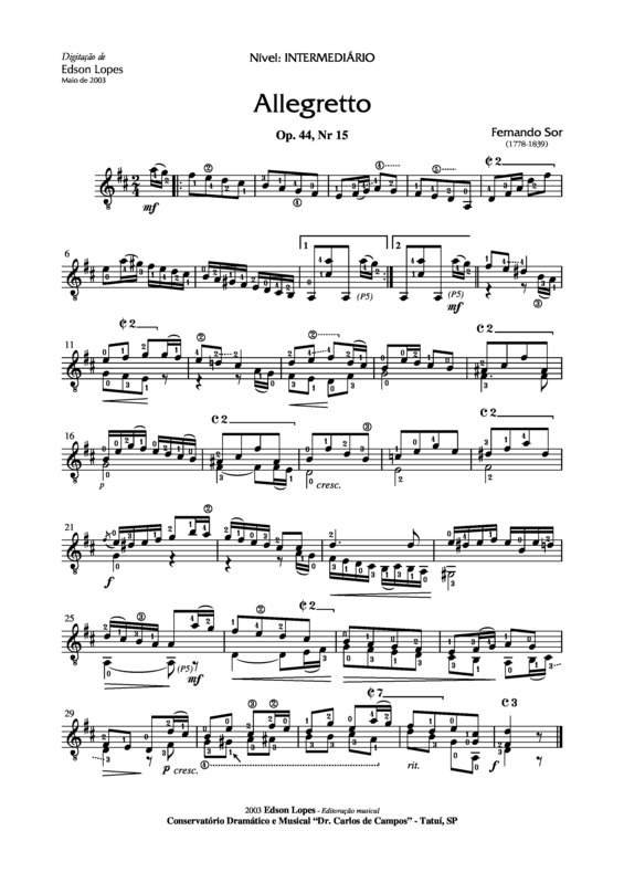 Partitura da música Allegretto Op. 44 Nr 15