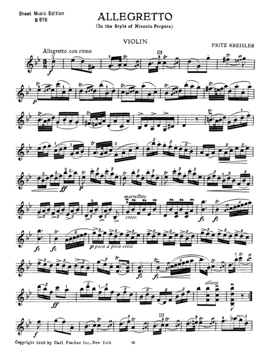 Partitura da música Allegretto Porpora