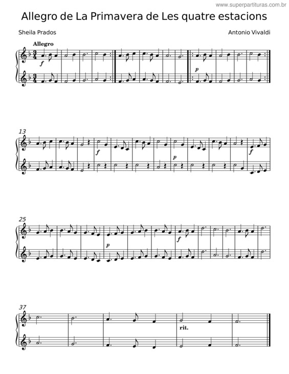 Partitura da música Allegro De La Primavera De Les Quatre Estacions – Antonio Vivaldi