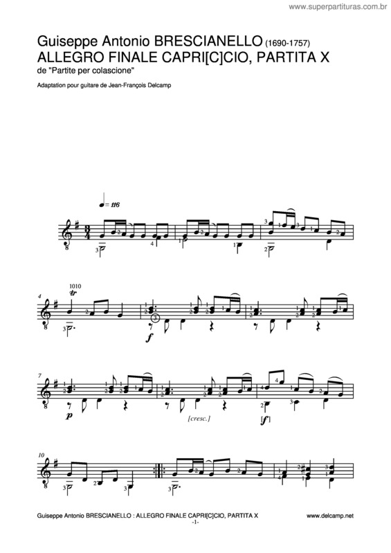 Partitura da música Allegro Finale Capriccio Partita X