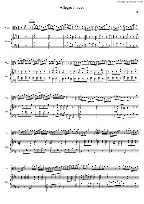 Partitura da música Allegro Fiocco Viola–Piano