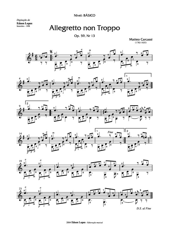 Partitura da música Allegro non Troppo Op. 59 Nr 13