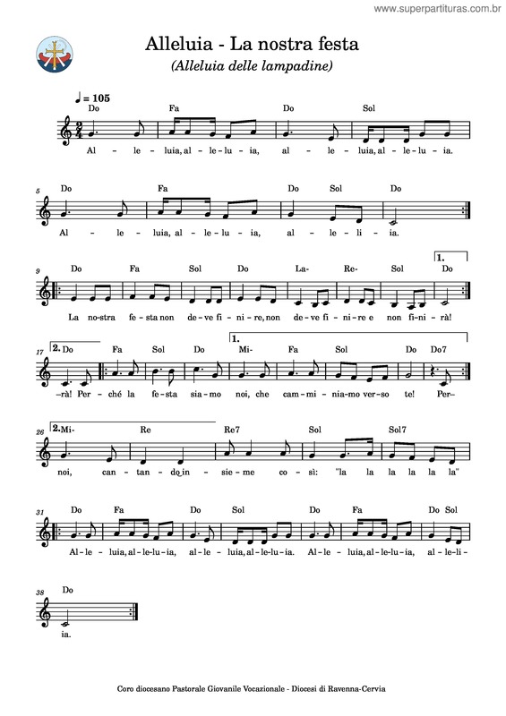 Partitura da música Alleluia – La Nostra Festa – Anonimo