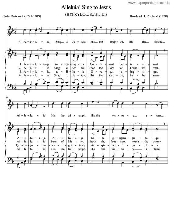 Partitura da música Alleluia, Sing To Jesus