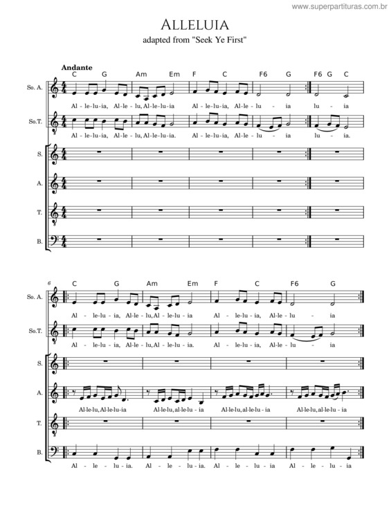 Partitura da música Alleluia–Adapted Seek Ye First