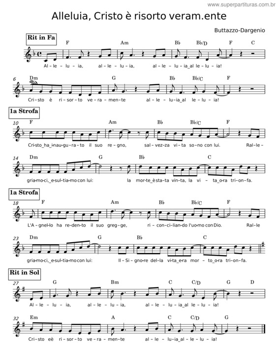 Partitura da música Alleluia Cristo È Risorto Veramente – Dargenio–Buttazzo