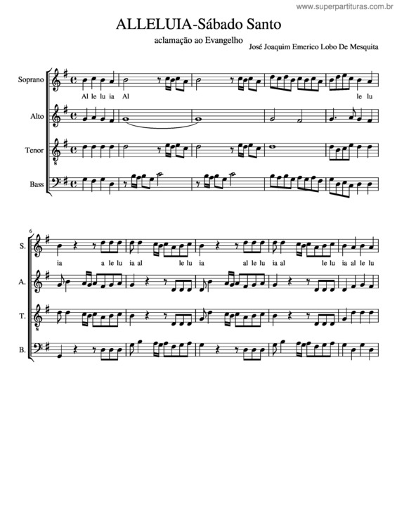 Partitura da música Alleluia–Sábado Santo