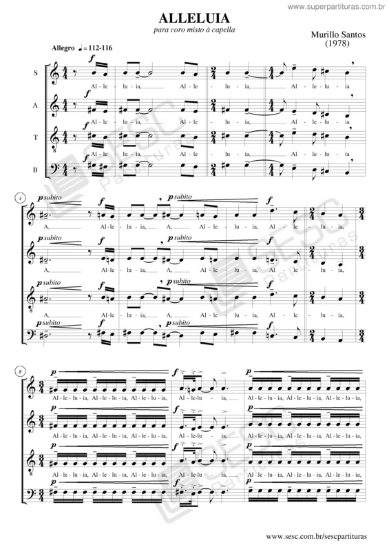 Partitura da música Alleluia