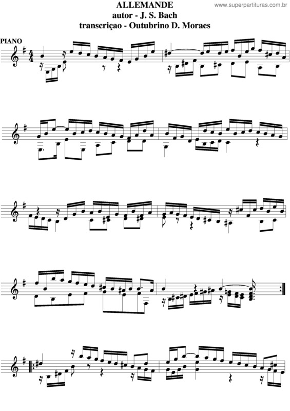 Partitura da música Allemande