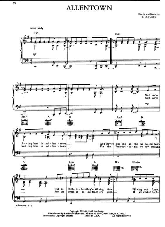 Partitura da música Allentown v.2