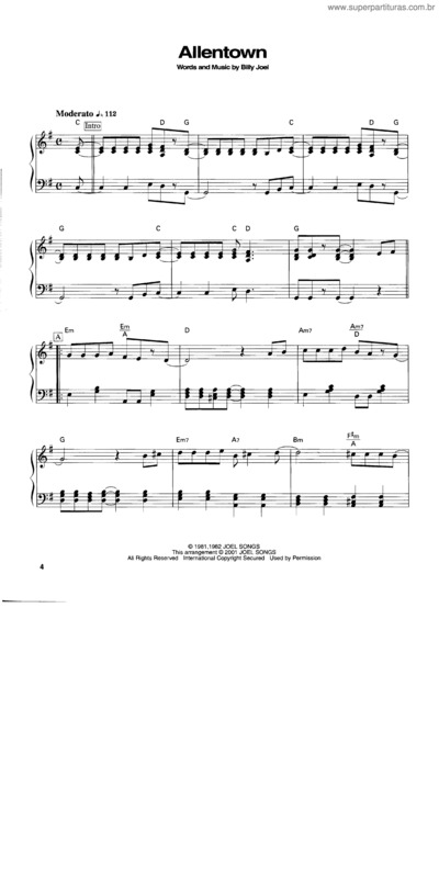 Partitura da música Allentown