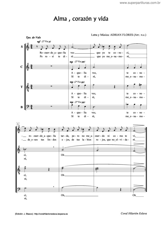 Partitura da música Alma, Corazón Y Vida v.2