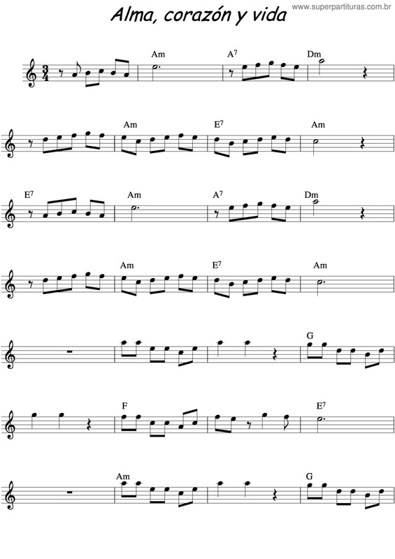 Partitura da música Alma, Corazón Y Vida v.3