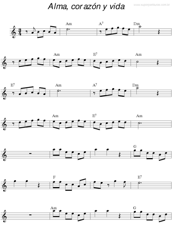 Partitura da música Alma, Corazón y Vida