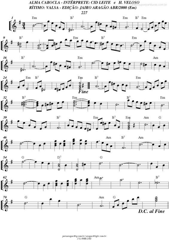 Partitura da música Alma Cabocla