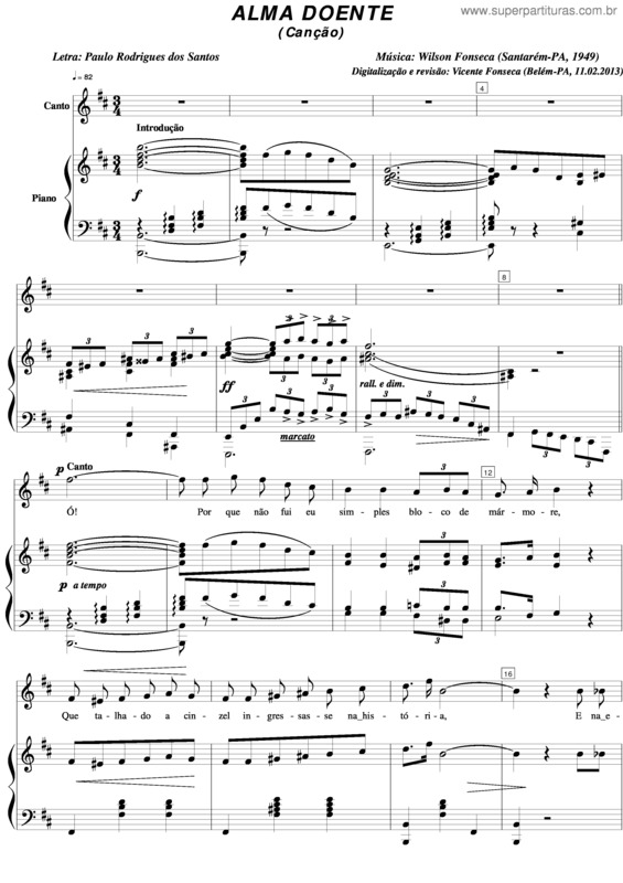 Partitura da música Alma doente