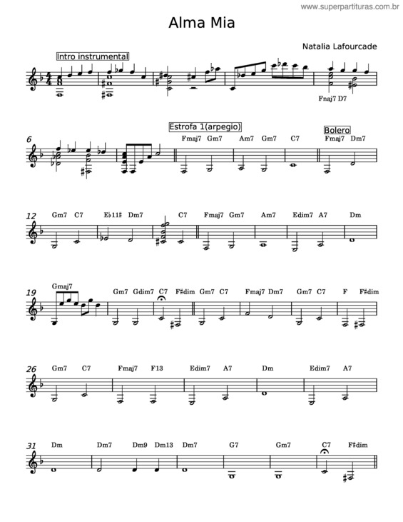 Partitura da música Alma Mía – Natalia Lafourcade