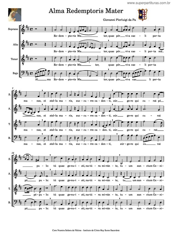 Partitura da música Alma Redemptoris Mater – Palestrina