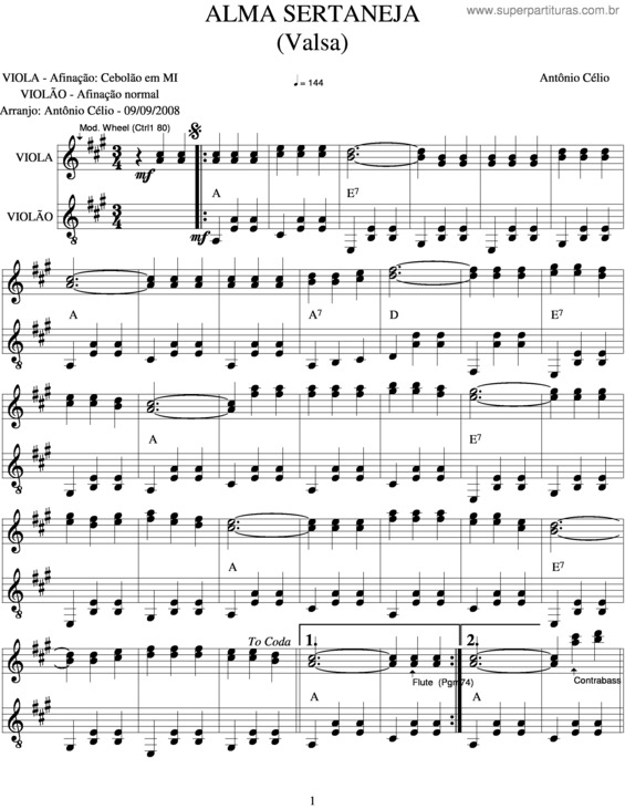 Partitura da música Alma Sertaneja